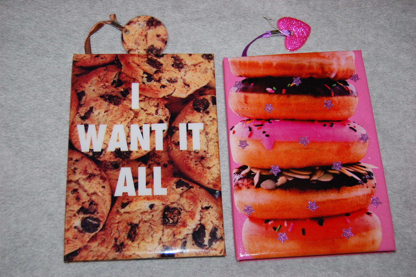 Blank Journal Diary TWO LOT Ribbon Bookmark 5.75×8″ COOKIES DOUGHNUTS I Want
