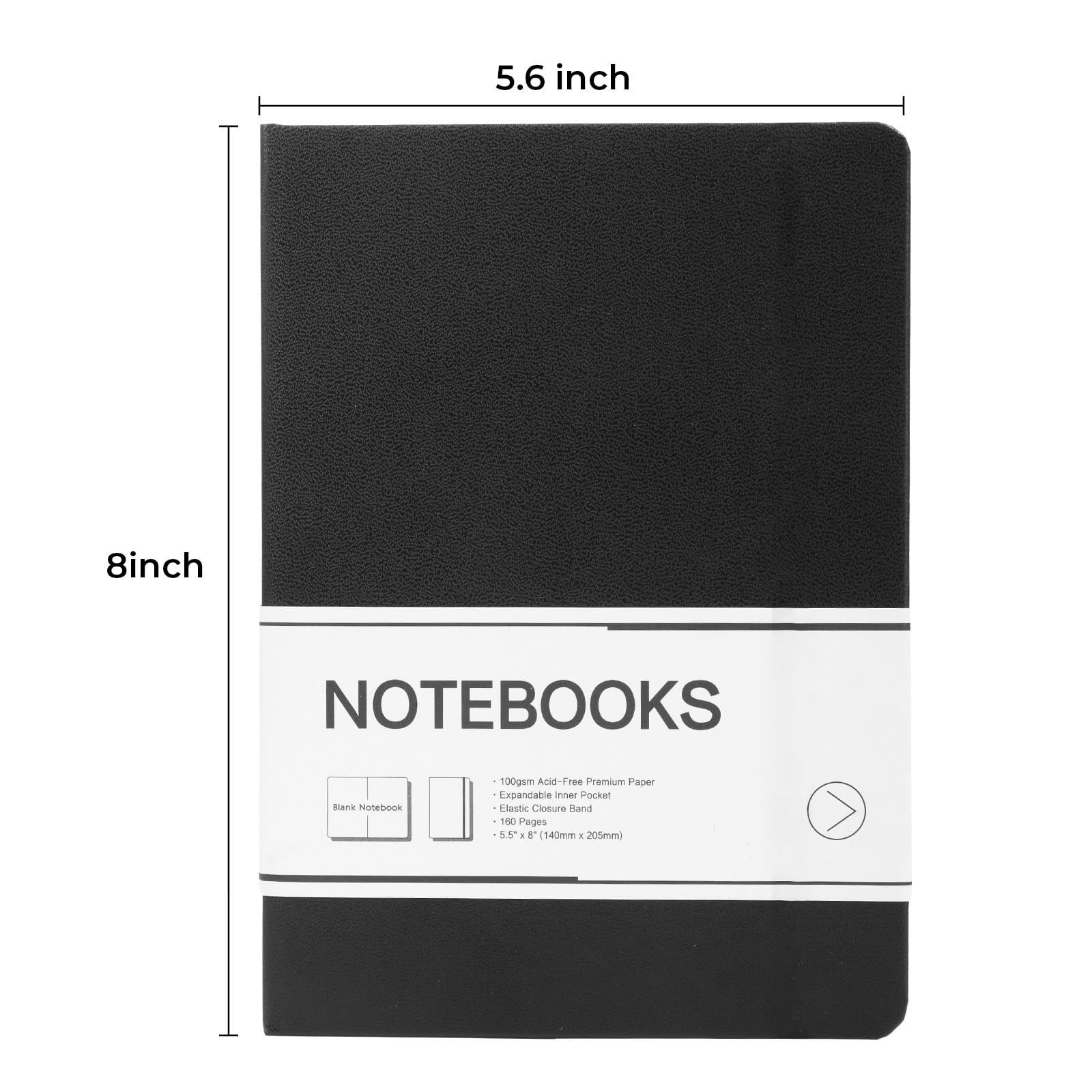 Blank Journal Notebook, 160 Pages, A5 Medium Size 5.6″ x 8″ for Black Plain