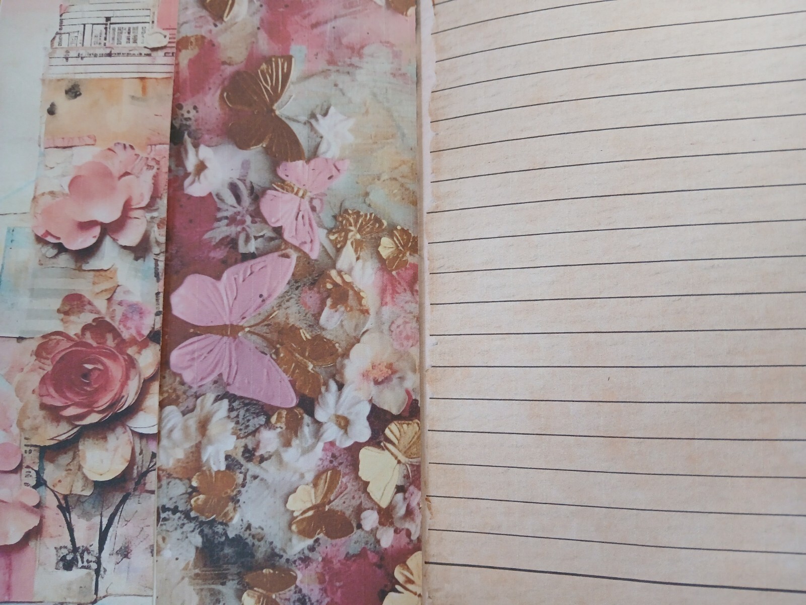 Junk Journal Booklet “3D FLOWERS 2″ Lg 6″x9” 40pg Dimensional Florals In Pink