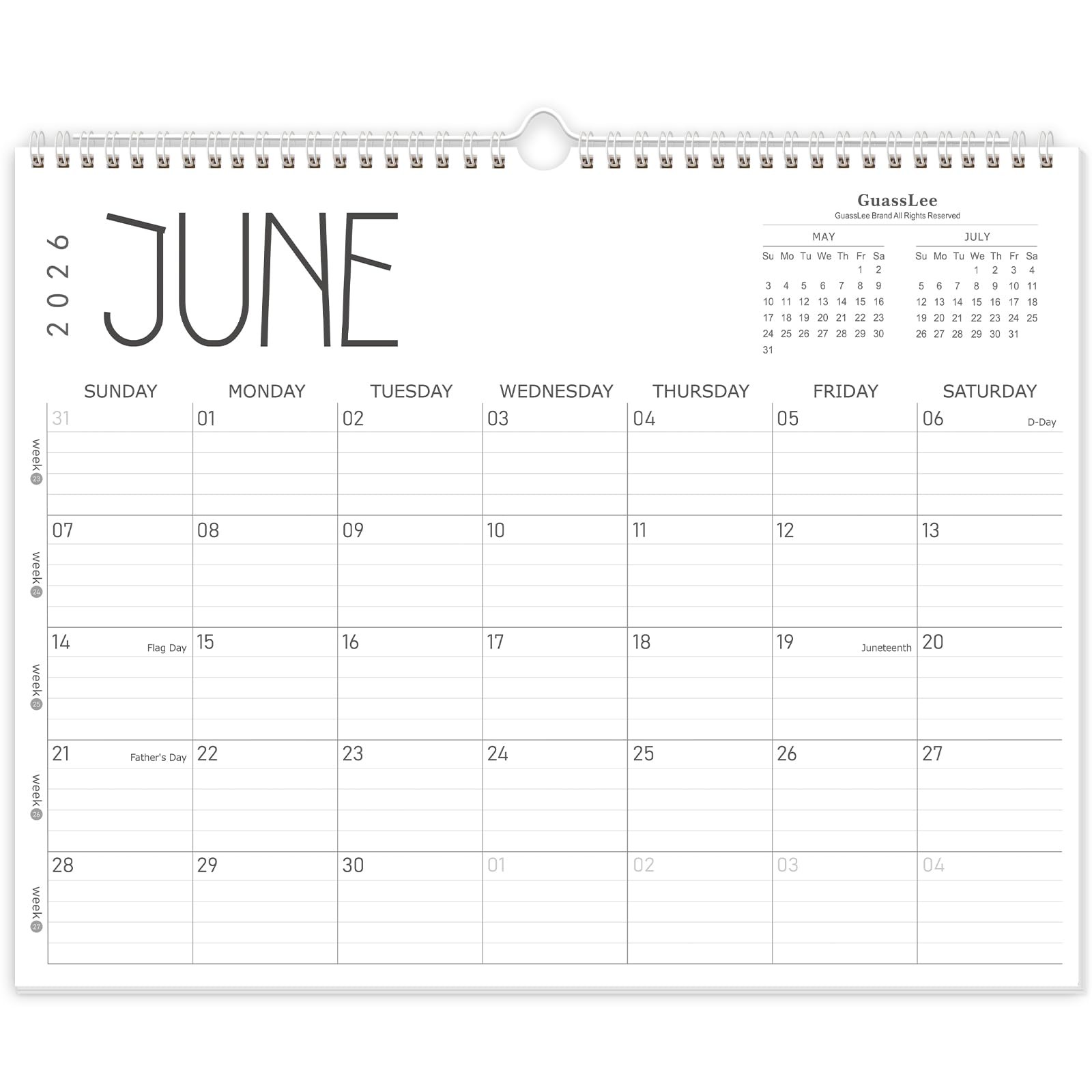 GuassLee Wall Calendar 2026, 2026-2027 14″x11″, Jun 12month