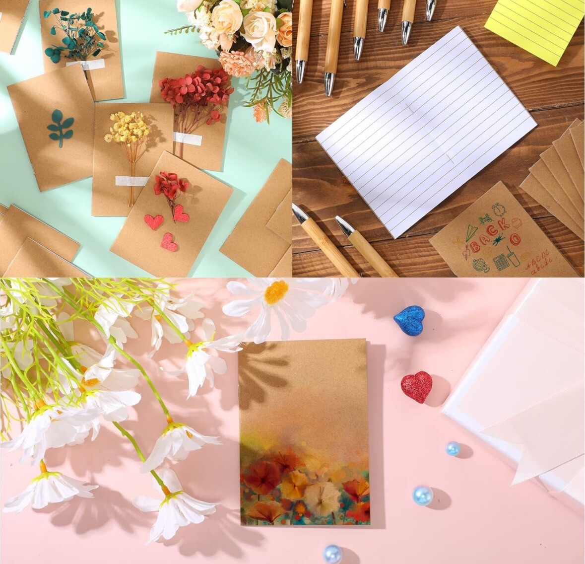 50 Sets Pocket Notebook with Pens Set Bulk Small Memo Notepad with Bamboo Pens