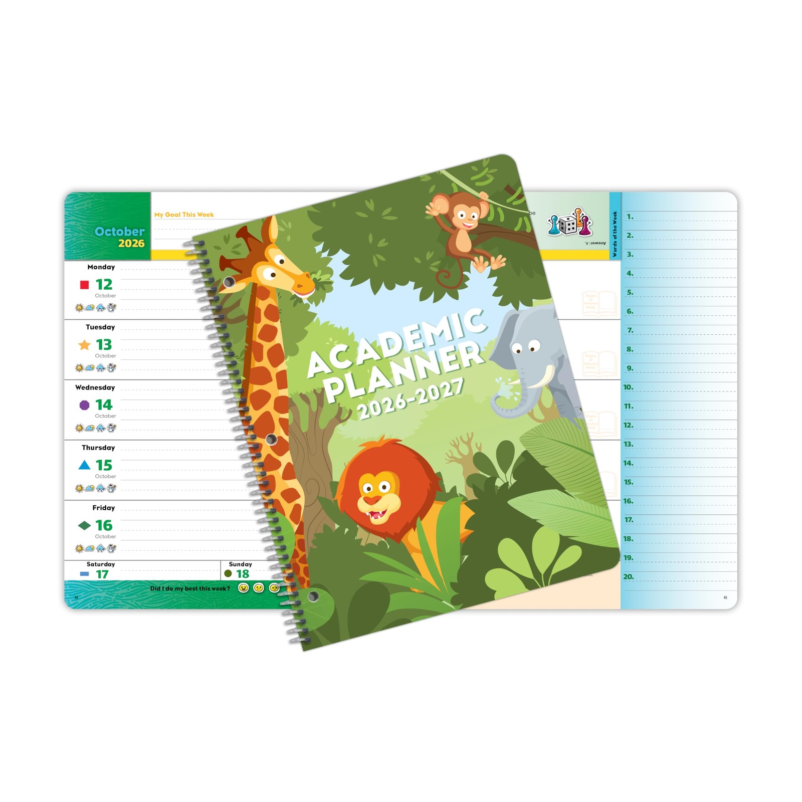 Academic Planner for Kids Ages 5-9, Primary Block Cover, 8.5″ x 11″, Green