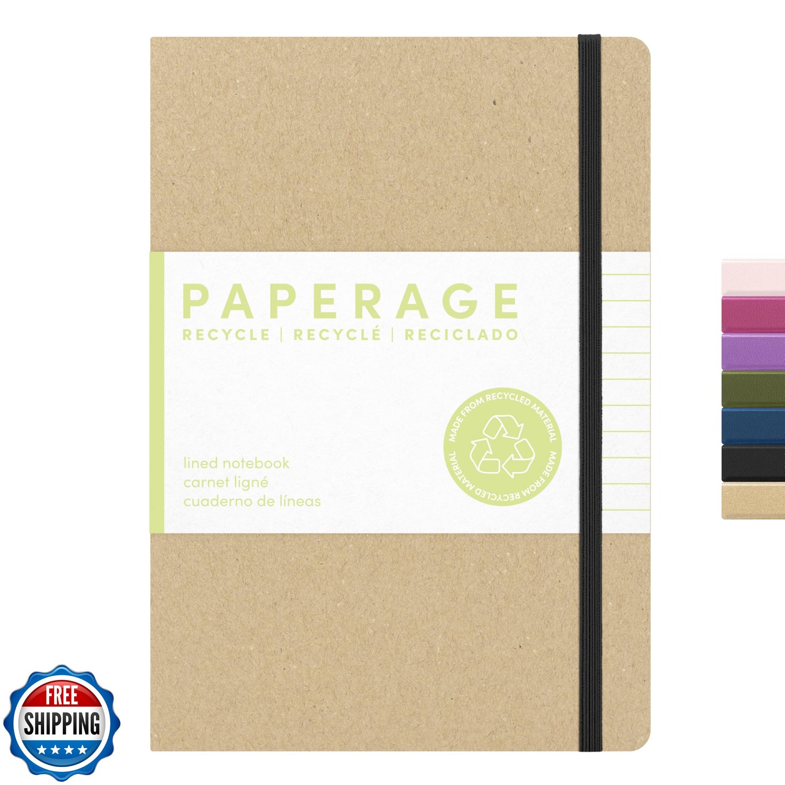 PAPERAGE Recycled Lined Journal Notebook, (Kraft), 160 Pages, Medium 5.6 in x