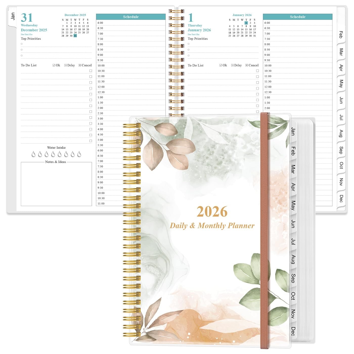 2026 Daily & Monthly Planner – One Page Per Day, 12 Monthly Tabs, 8.5″x11