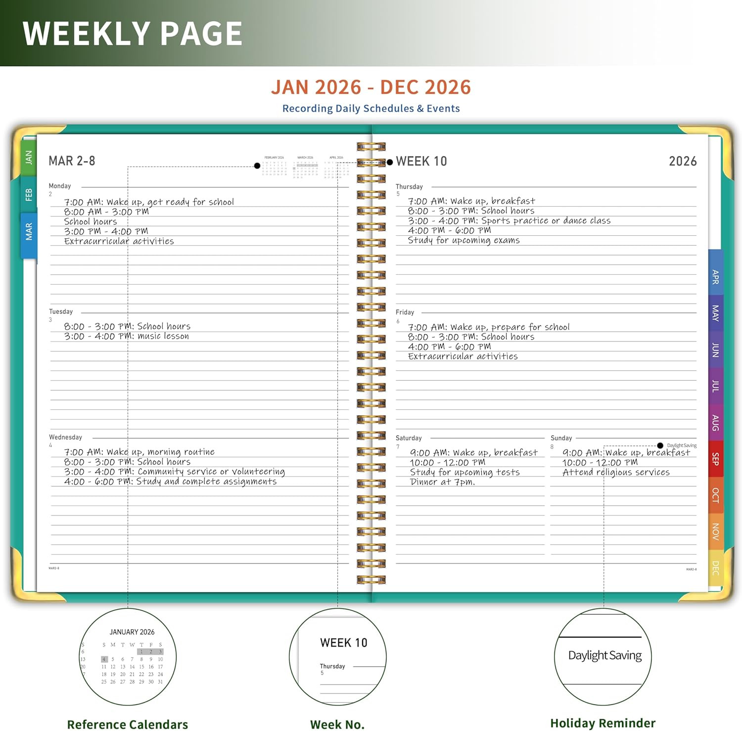 Planner -2026, Hardcover Weekly & Monthly Calendar Planner, January 2026 – Decem
