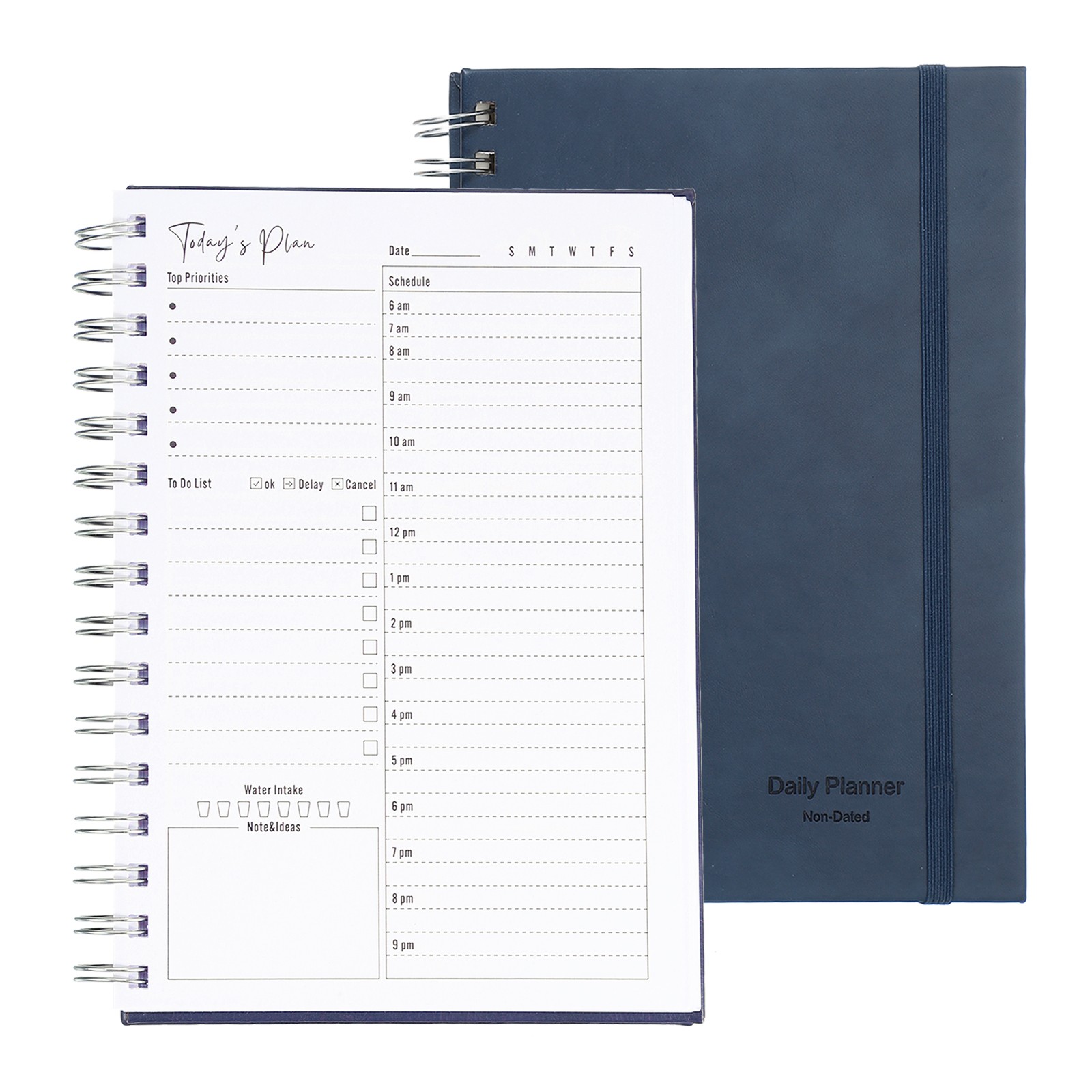 A5 5.5″x 8.5″ Undated Daily Planner with Hourly Schedule Inner Pocket, Navy Blue