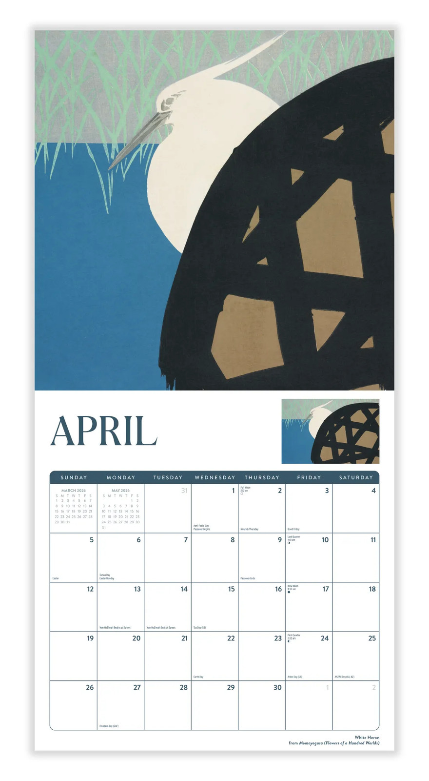 Japanese Art Calendar 2026 | 12″ x 24″ 12 Month Calendar | Marble City Press