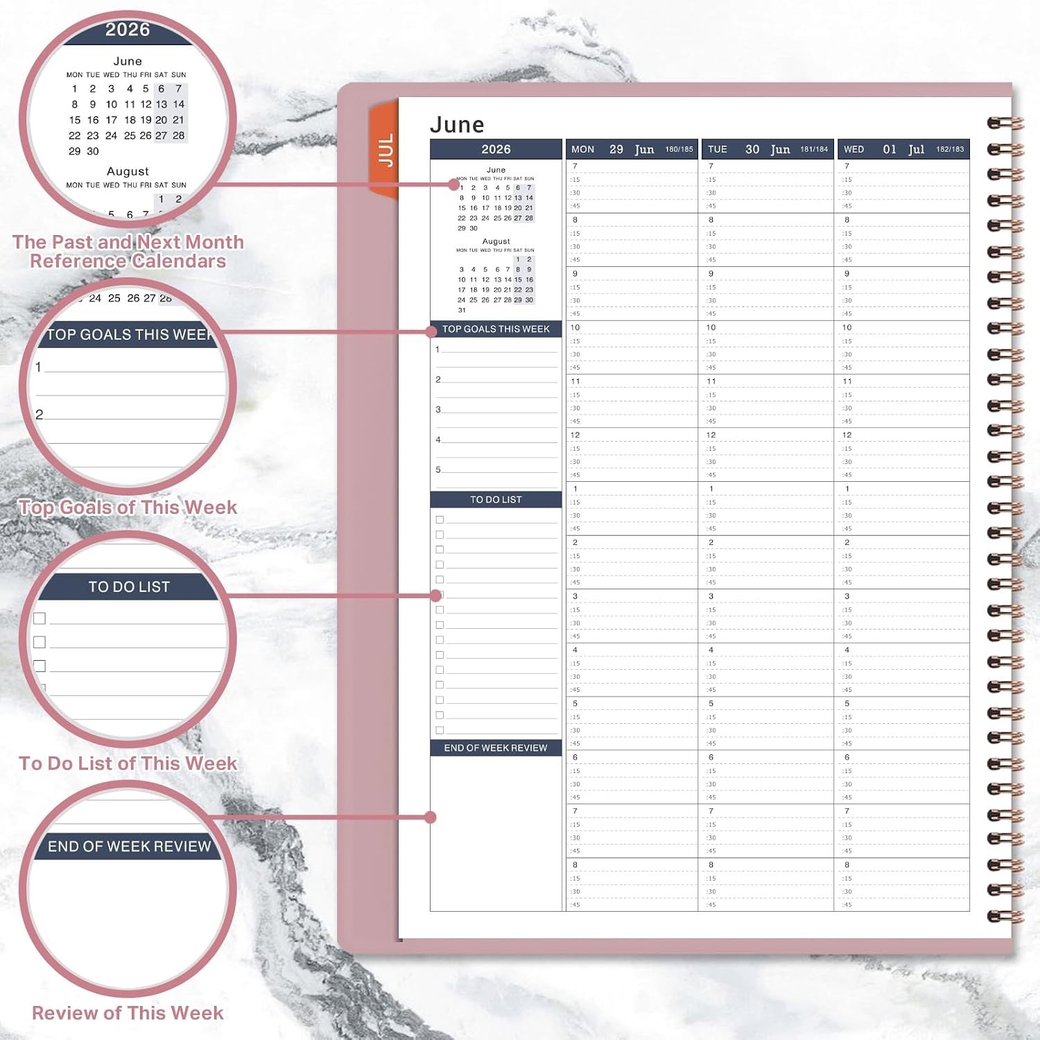 Elegant Rose Gold Hourly Appointment Planner 2026-2027 – Spiral Bound Design