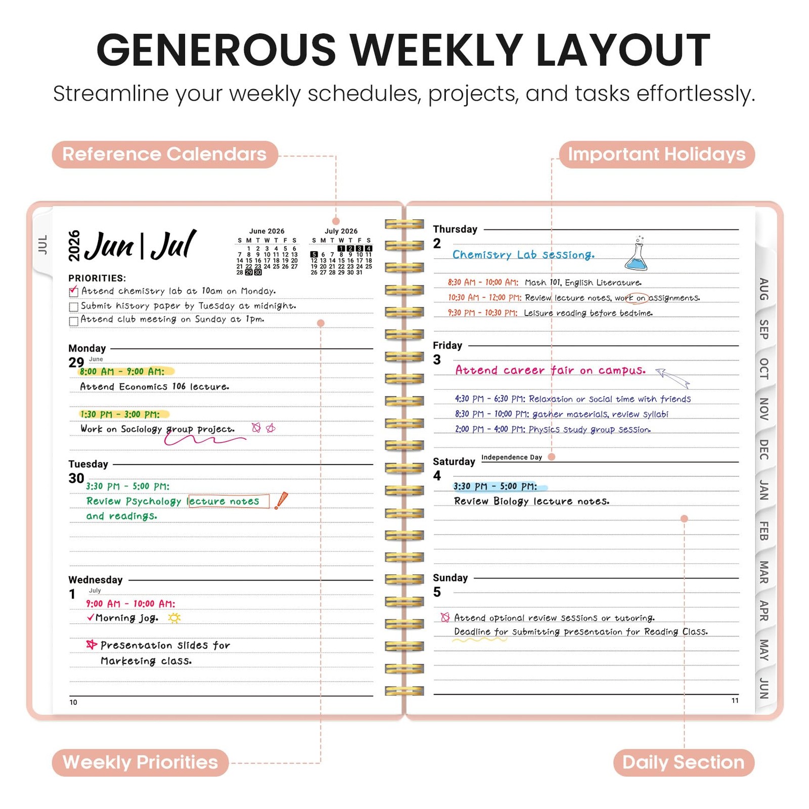 Planner 2026-2027, 6.3″ x 8.5″ Weekly and Monthly Academic Year Planner Calen…