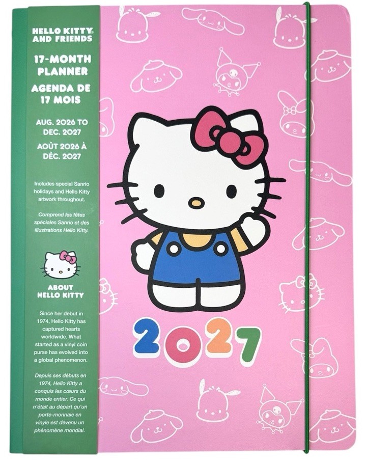 2026 – 2027 Sanrio HELLO KITTY 17 Months Monthly Planner Pink Green Size MEDIUM