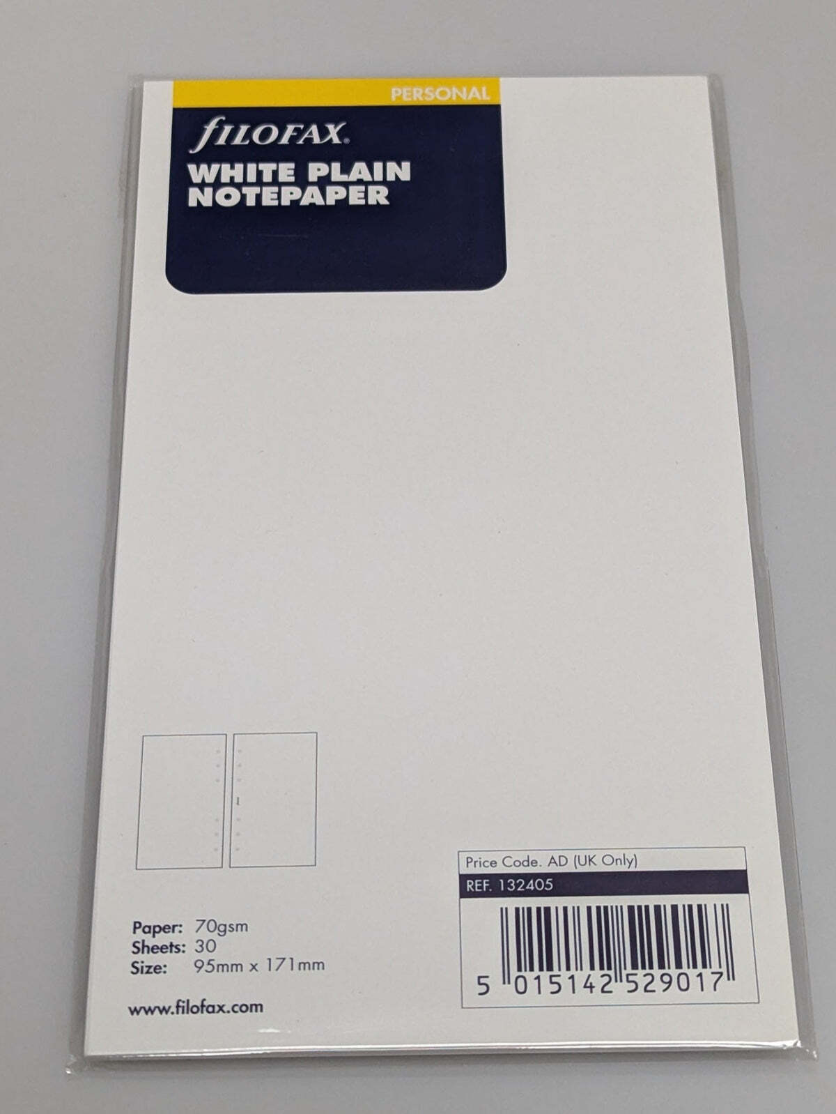 Filofax Personal White Plain Notepaper refill #132405