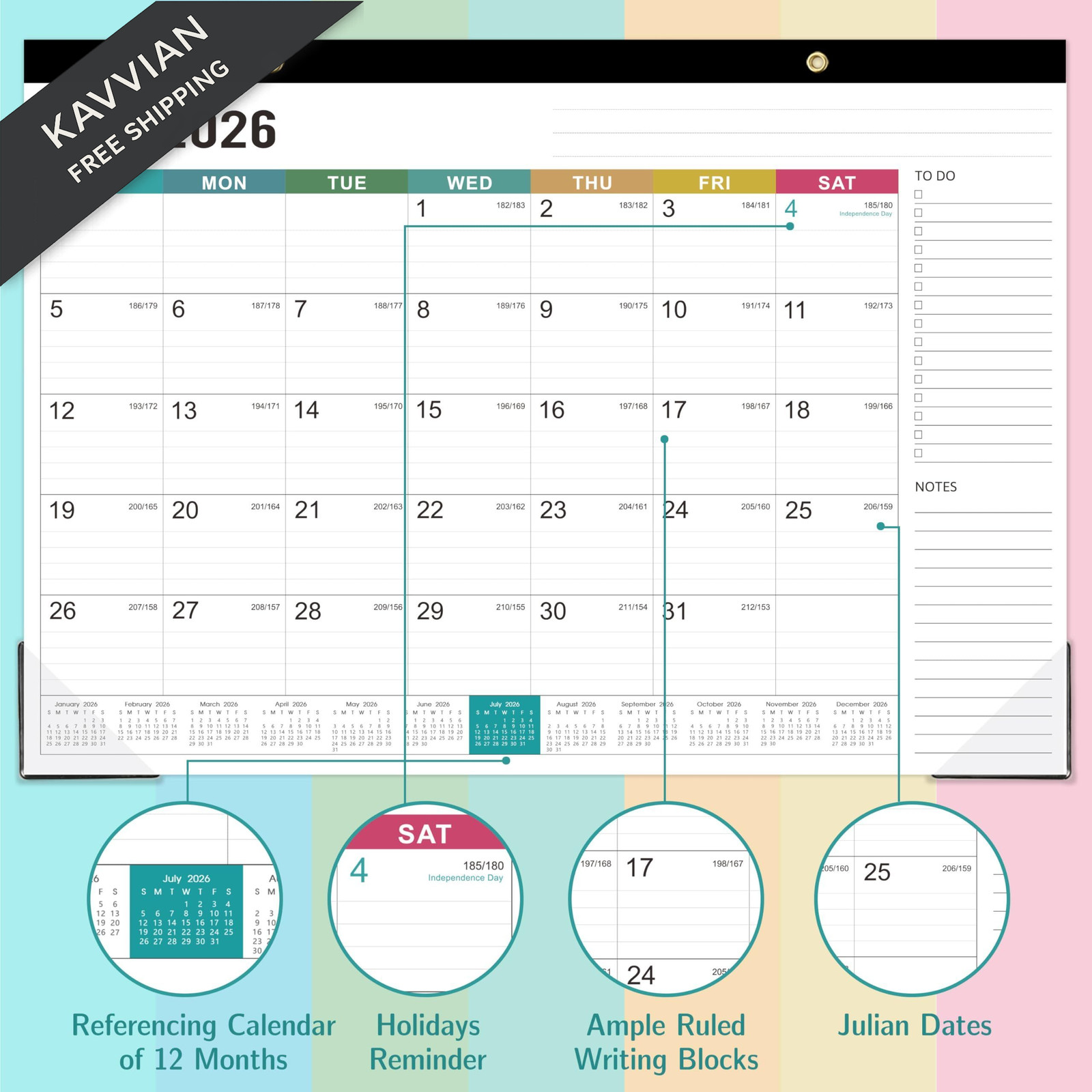 Desk Calendar 2026-2027 – Calendar, July 2026 – multicolored