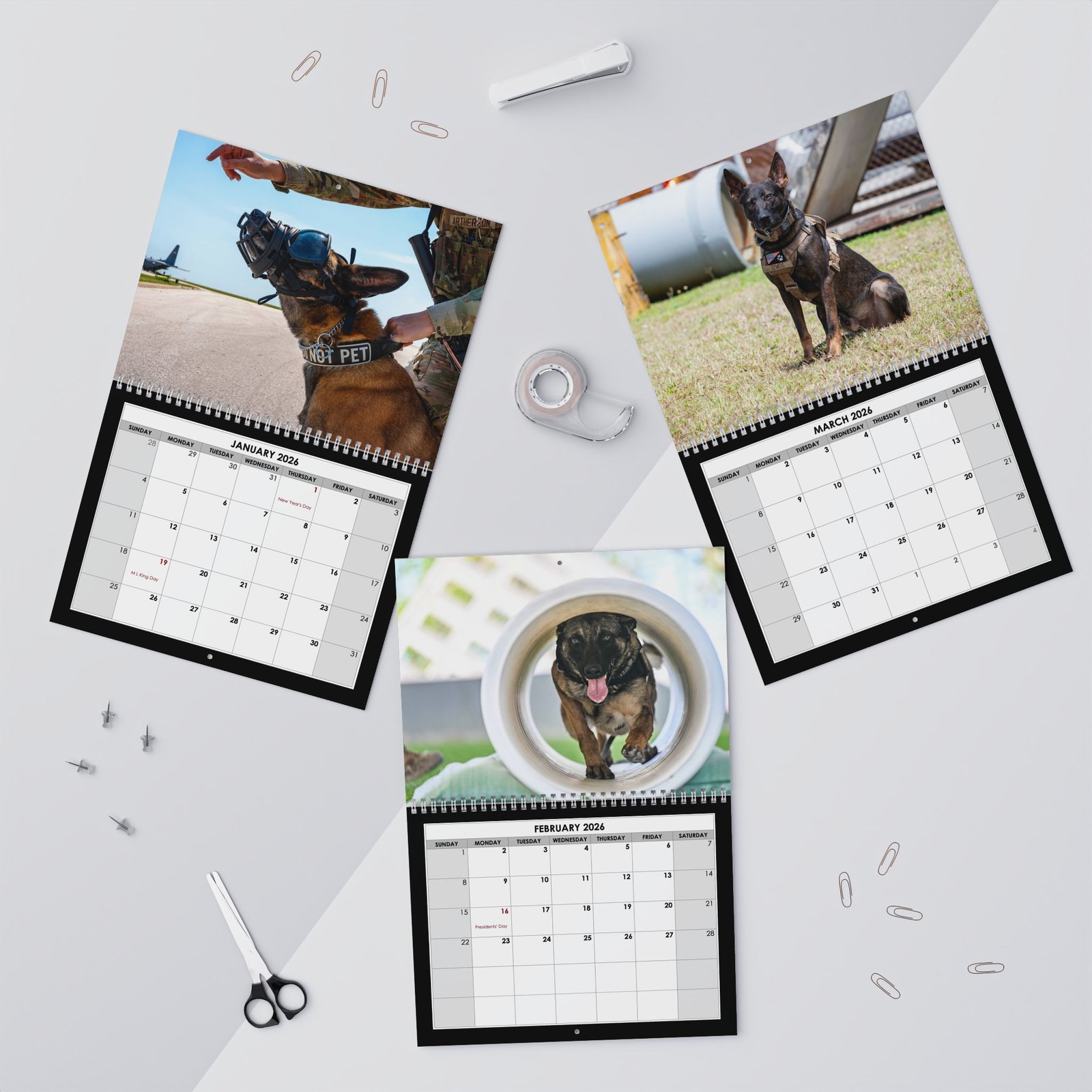 Military Dogs Wall Calendar 2026, Dog Lover Gift, K9 Calendar