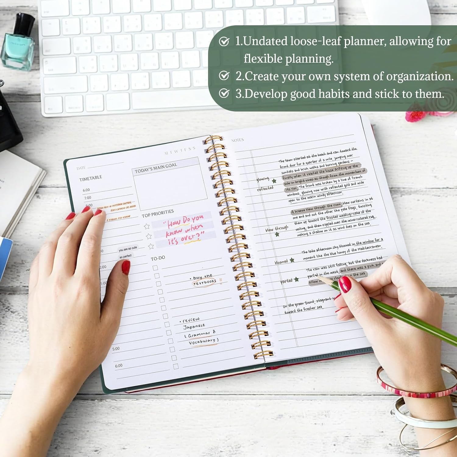 Undated Daily Planner with Hourly Schedule, 5.71″ X 8.35″ Daily to DO List Noteb