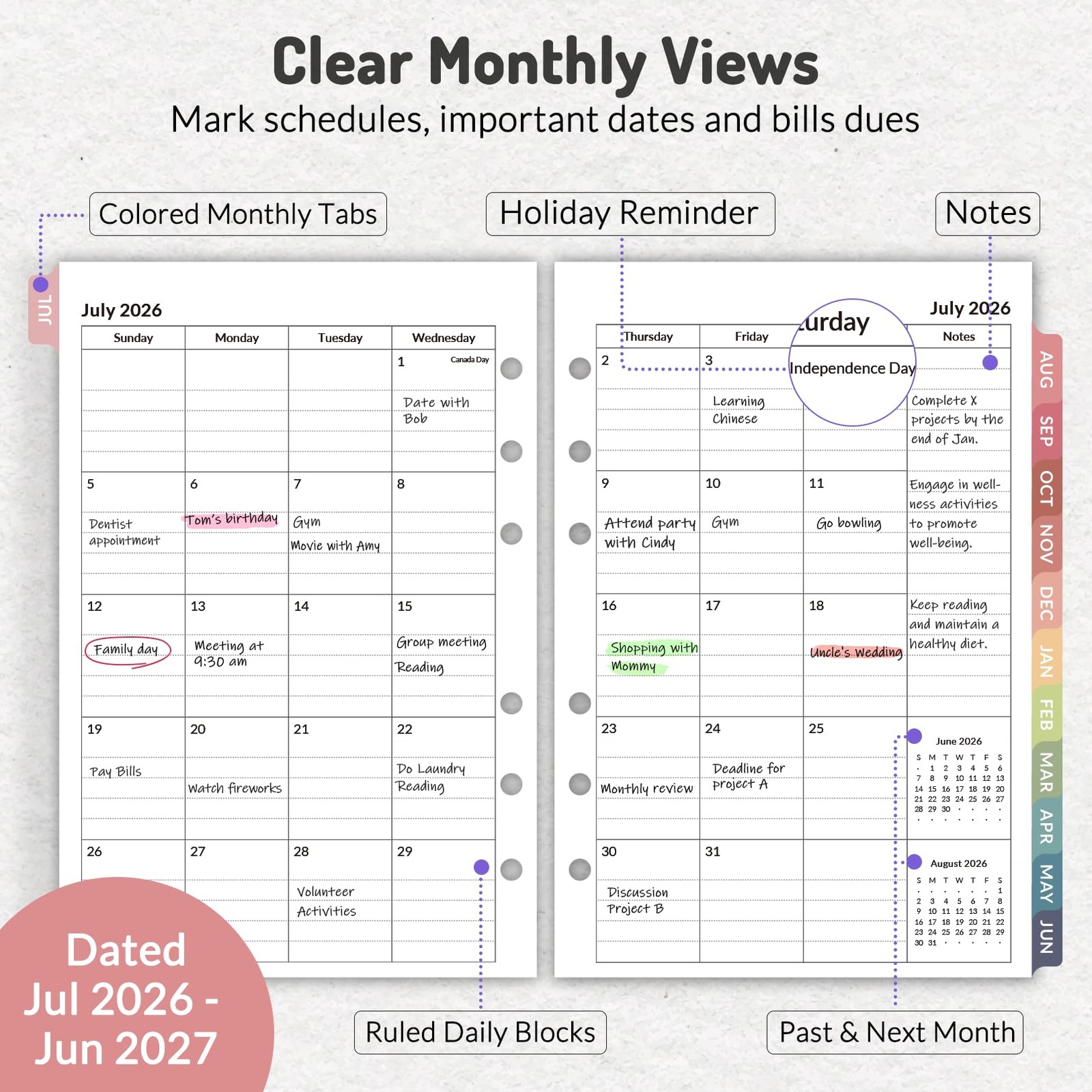 Forvencer 2026 Weekly & Monthly Planner Refills for Two Page Per Week, White