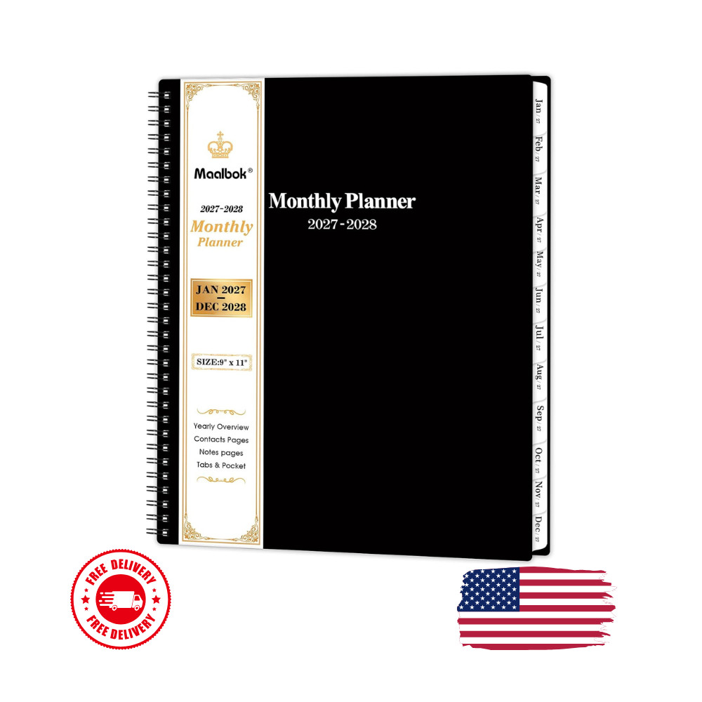 Monthly Planner Calendar – January 2027 – December 9″ x 11″ Black 2027-2028