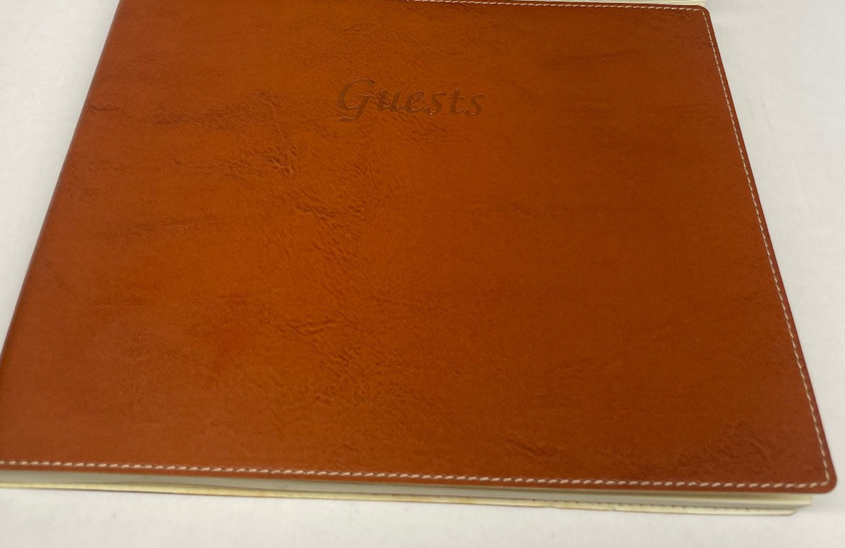 Fiorentina Soft Cover Italian Leather Guest Book -Tan-Minor Water Damage (2 lot)