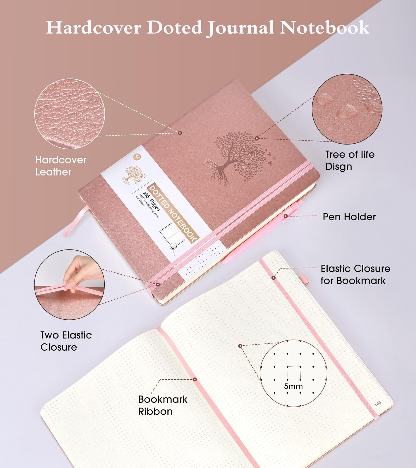 Ansopu Dotted Journal Notebook, 360 Numbered Pages Dot Grid Notebooks 8.5 x 11,