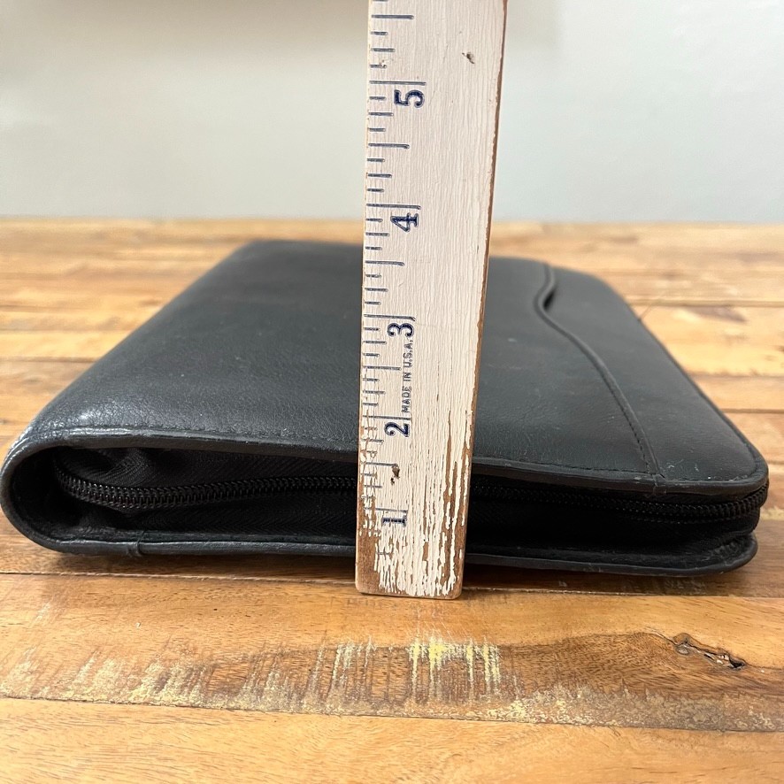 Black Genuine Leather Day-Timer Organizer 7-Ring Binder 10.5″ Zip Around Closure