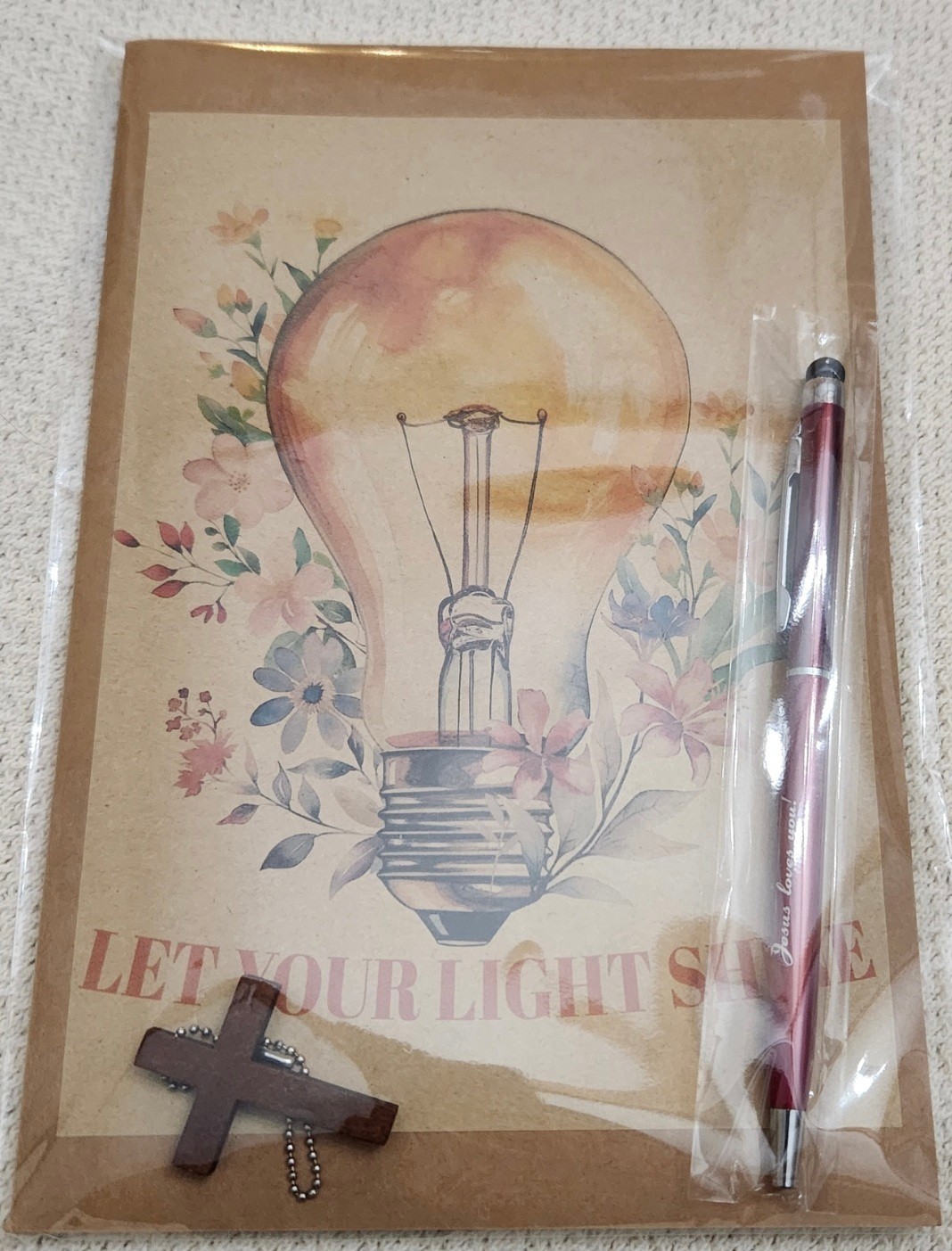 Christian Journal Kit with Pen Cross Keychain & Stickers KRAFT Lined Notebook A5