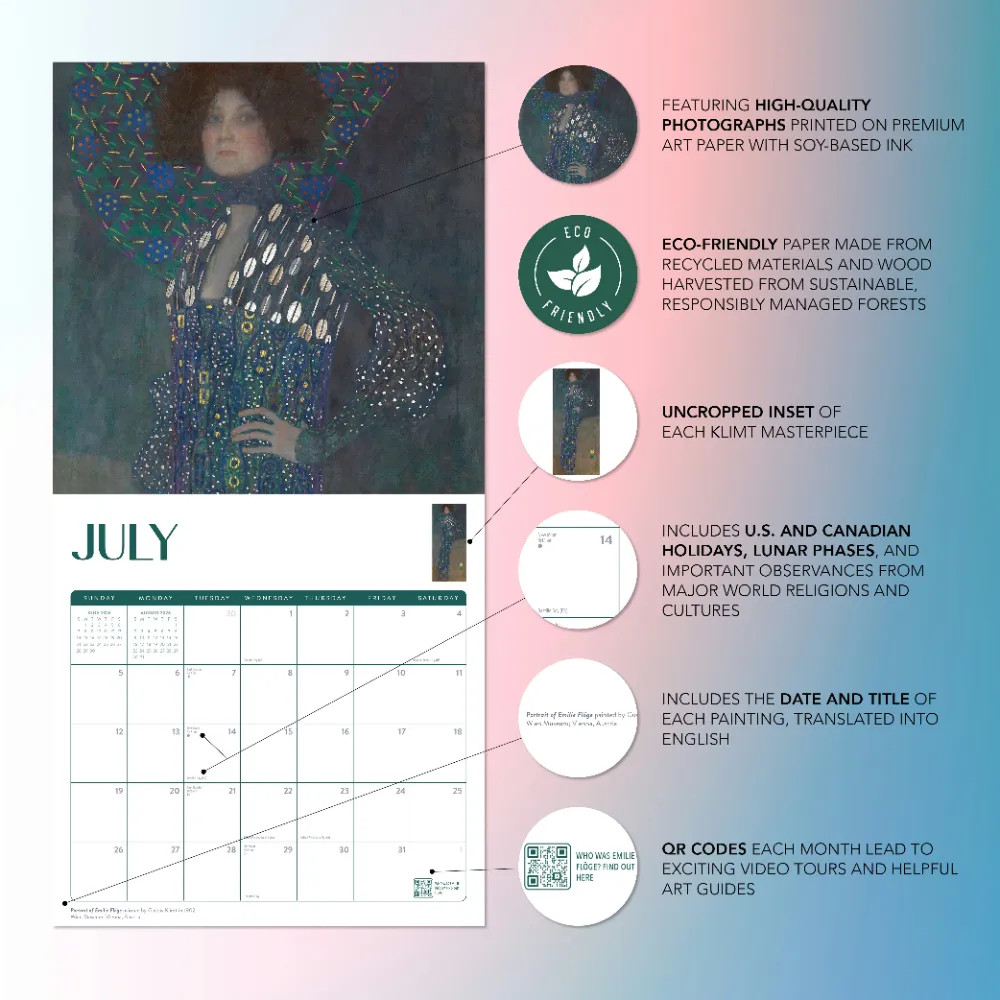 Klimt Calendar 2026 | 12″ x 24″ 12 Month Calendar | Marble City Press