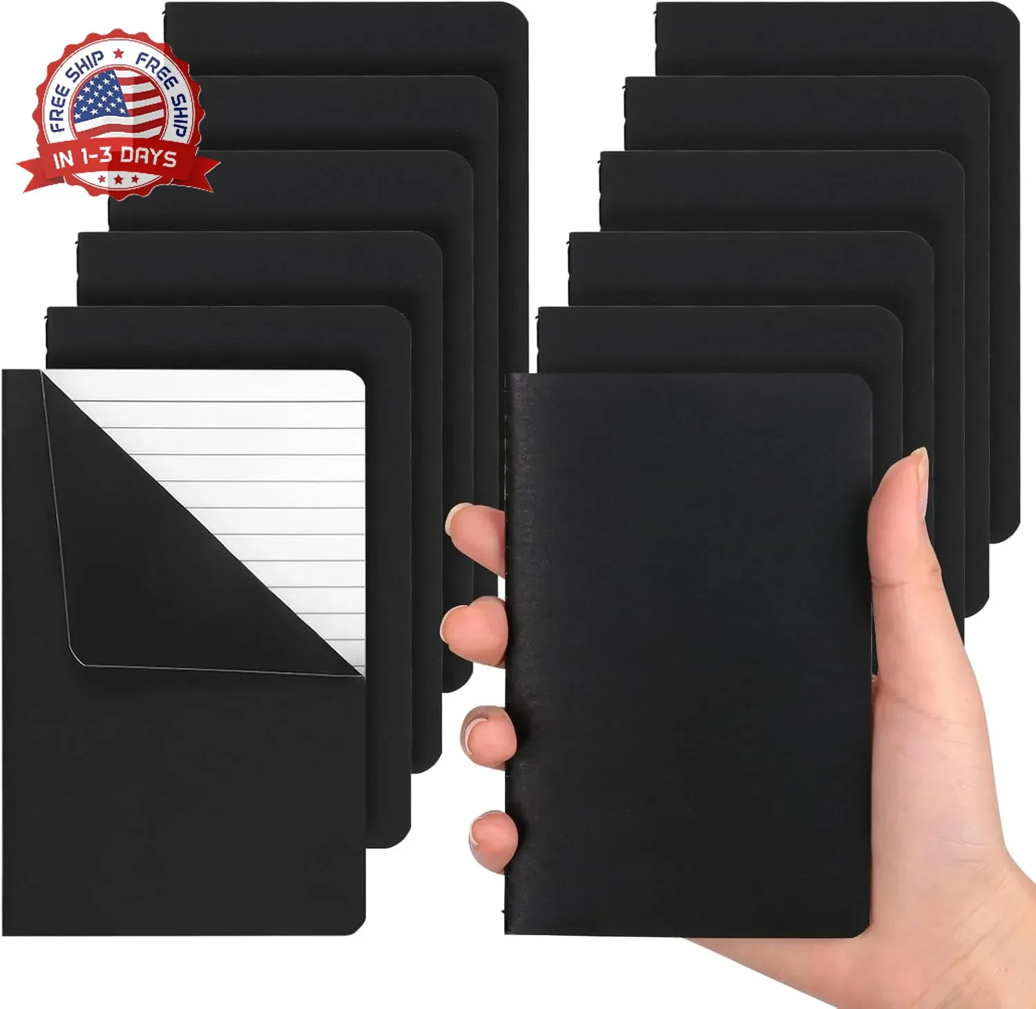 LABUK 12pcs Pocket Notebook 3.5 x 5.5in, Lined Small Notebooks, Black Softcover