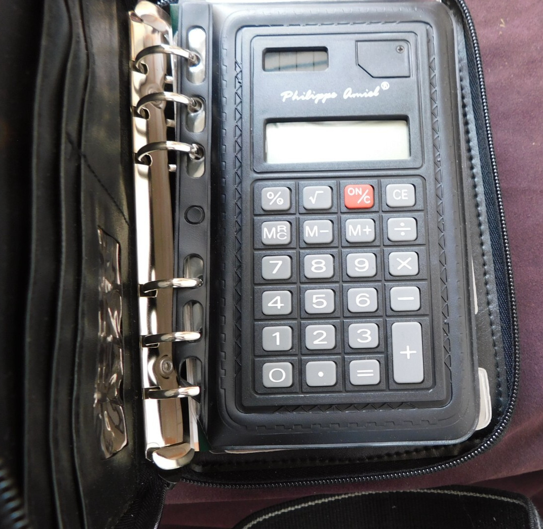 Philippe Amiel Planner Organizer Calendar Black Calculator Card Holder Zipper