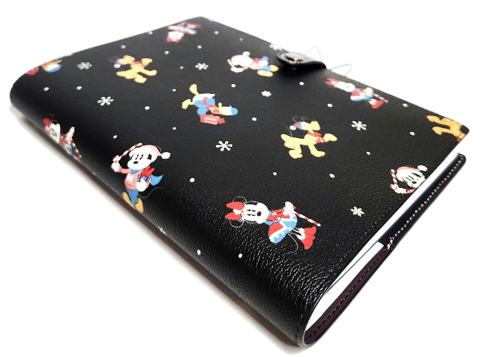 Coach Disney Notebook with Holiday Print Gunmetal Black Multi Smooth Leather NWT