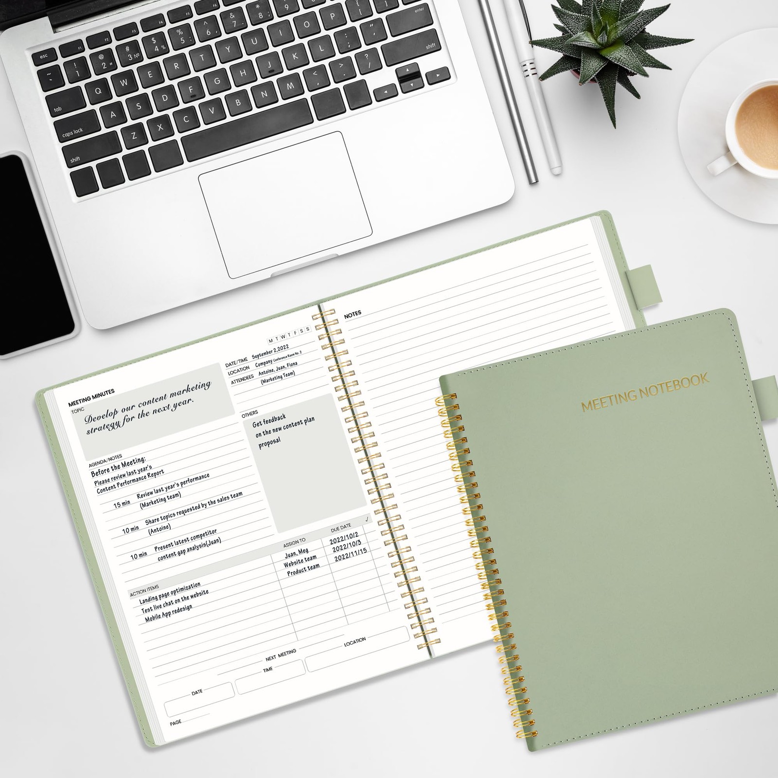 SUNEE Half Meeting Note – 8.5″x11″ Professional A4 8.5″x11″, Sage Green