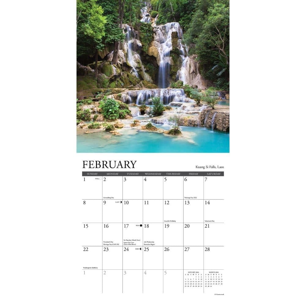 Willow Creek Press, Waterfalls 2026 Mini Wall Calendar, 7” X 7”, Multi