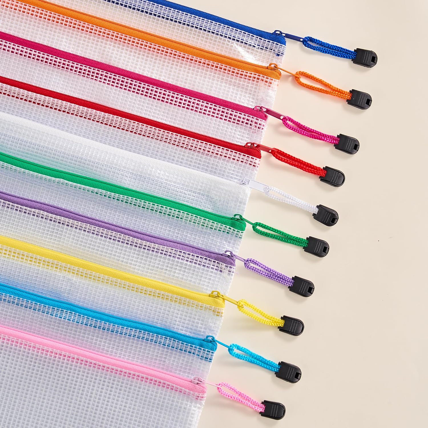 A4 Letter Size 24 Pack 10 Colors Zipper Mesh Document Pouch, Mesh Bags for Board