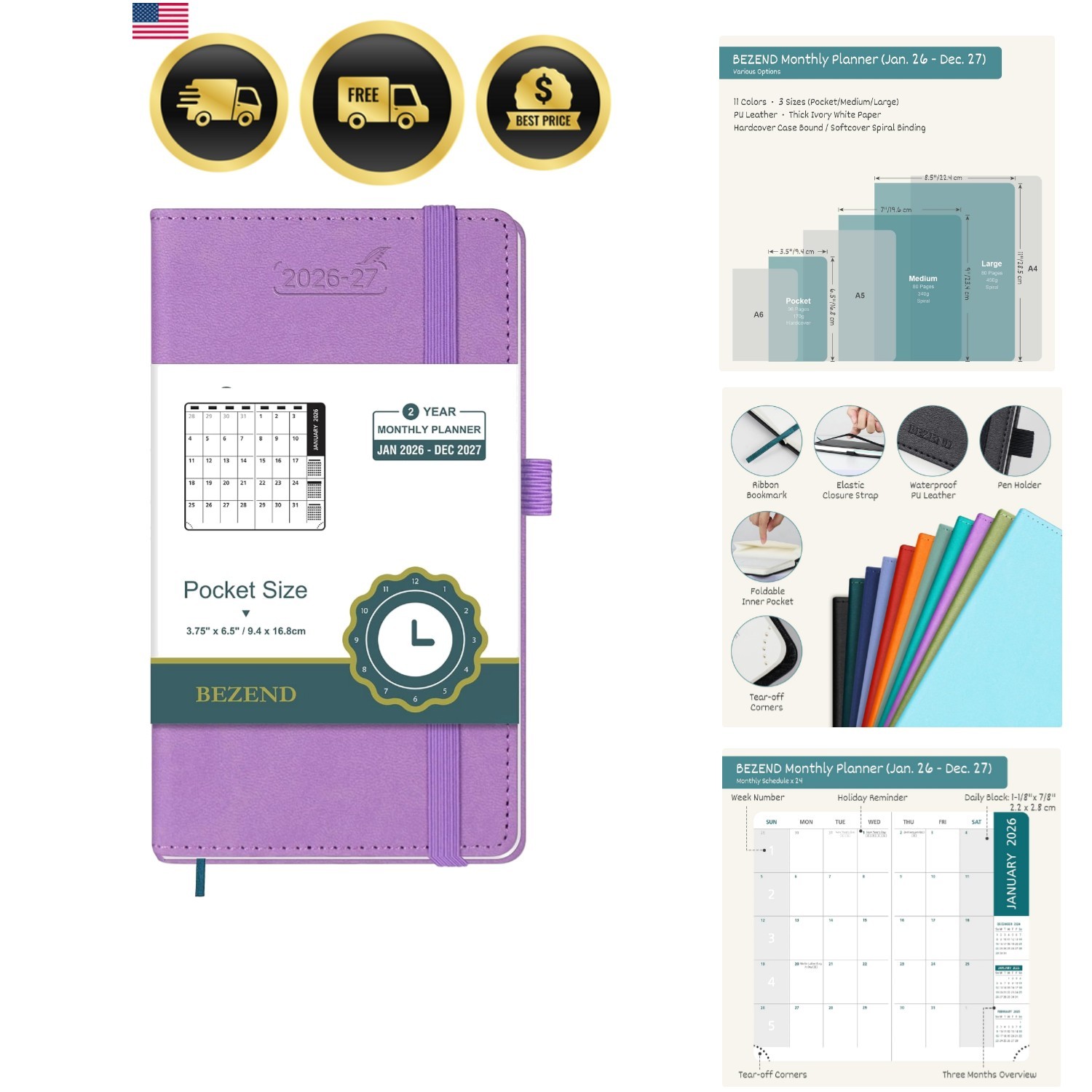 Pocket Monthly Planner 2026-2027 3.5″ x 6.5″ 2 Calendar Book for Purse with …