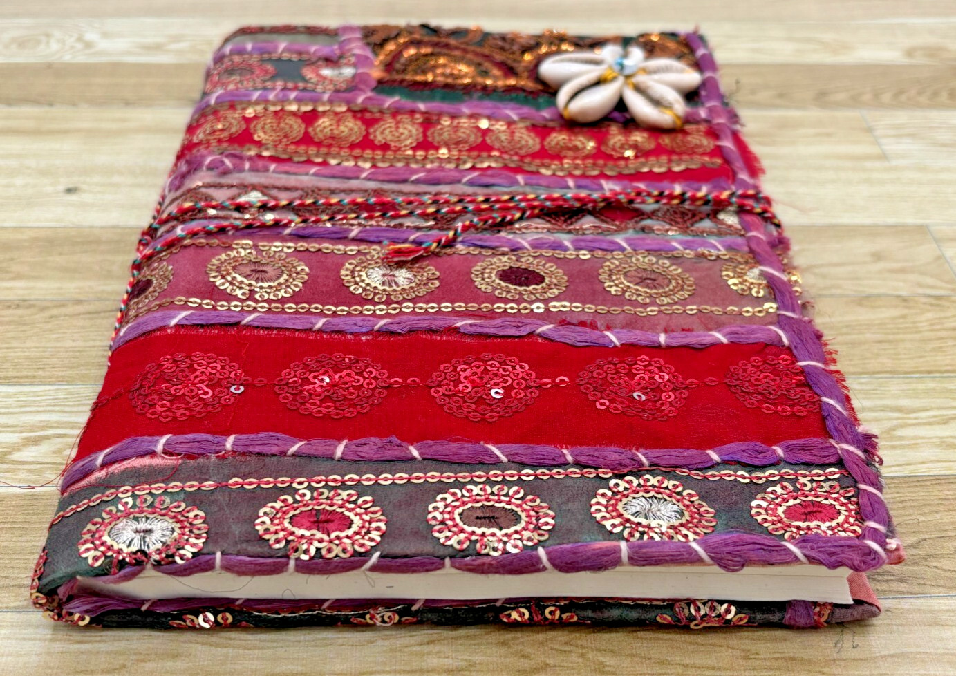 Hand Crafted Fabric Writing Drawing Notebook Diary Sequined and Shell Embellish