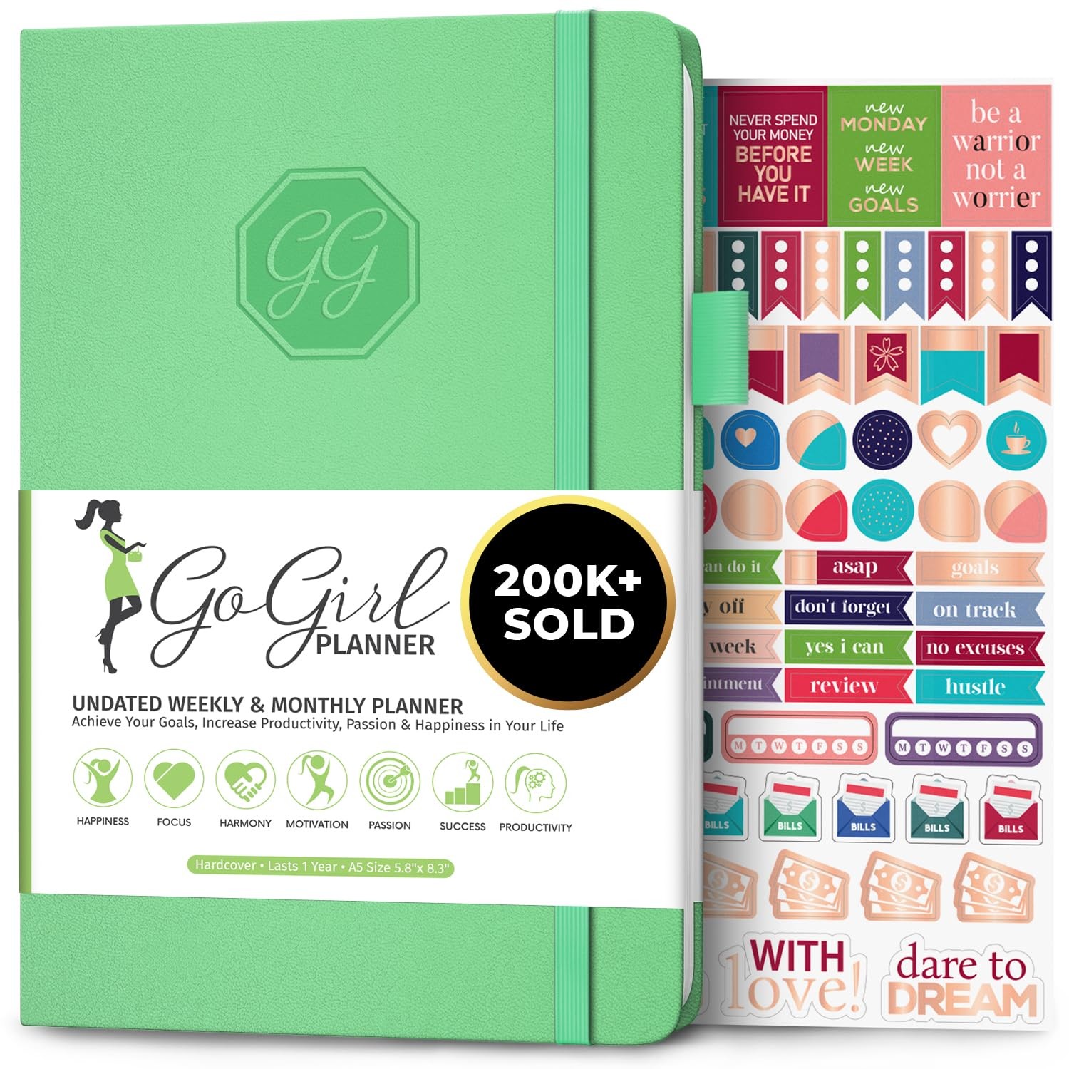 GoGirl Planner and Organizer for Women – A5 (5.8” x 8.3”), Mint Green