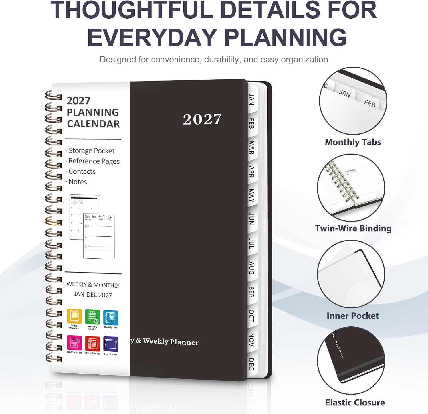 2027 Planner, Weekly and Monthly Calendar Planner Book, JAN 2027 – DEC 2027 | A5