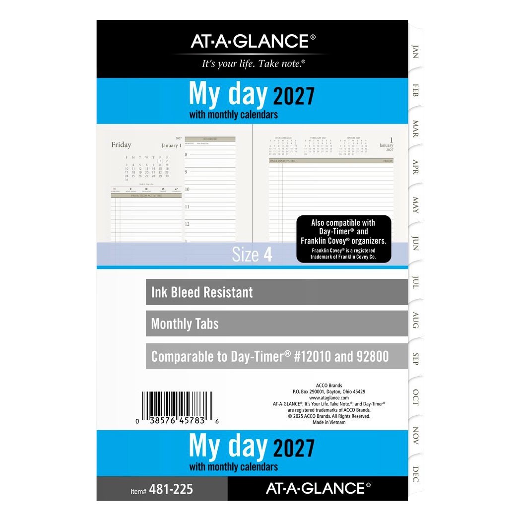 2026 At-A-Glance 481-225 Day Runner Daily Monthly Planner Refill, 5-1/2 x 8-1/2″