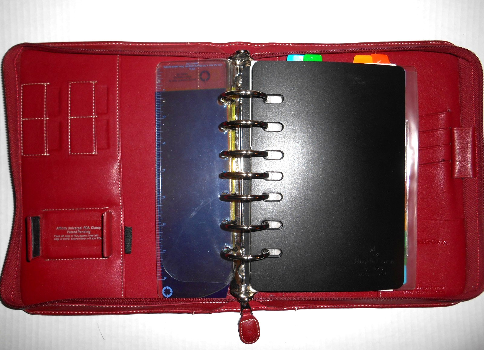 Vtg FRANKLIN Quest Covey RED Full Grain Leather 7 Ring Planner 8.5×10″ Full Zip