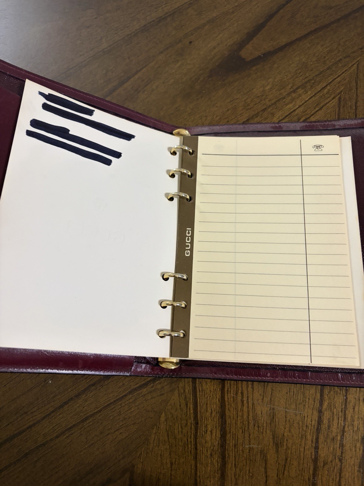 Gucci Address Book Holder Burgundy Leather With Gold tone Hardware