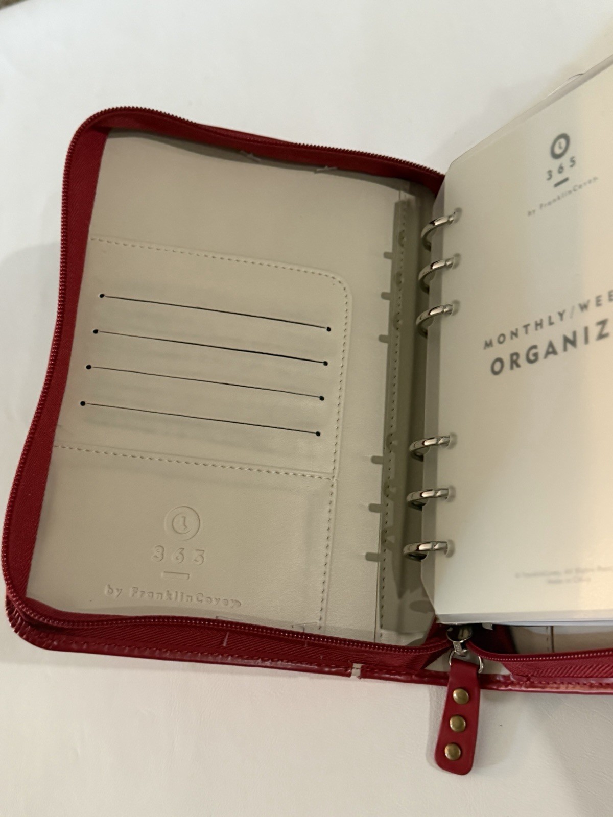 Franklin Covey Classic Zipper Planner Ring Binder Red White 6 Rings 4.25 X 6.75”