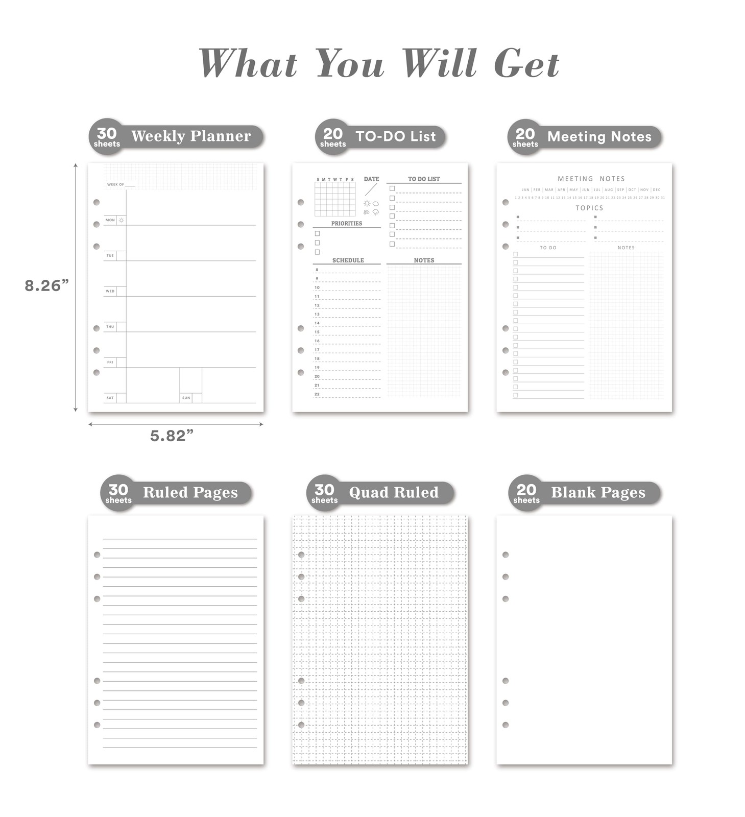 EGOSUNNY® A5 Refill Paper – Set of 150 Sheets – Perfect for Note-taker, WHITE