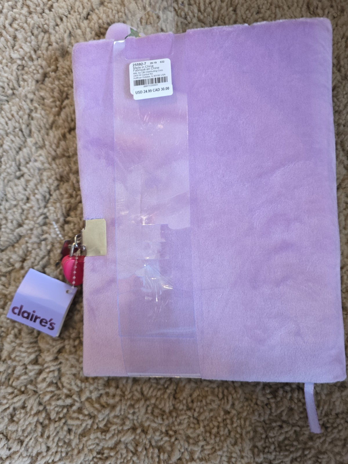 NWT Claire’s Purple Penelope Hoodie Plush Fuzzy Journal With Lock & Key.