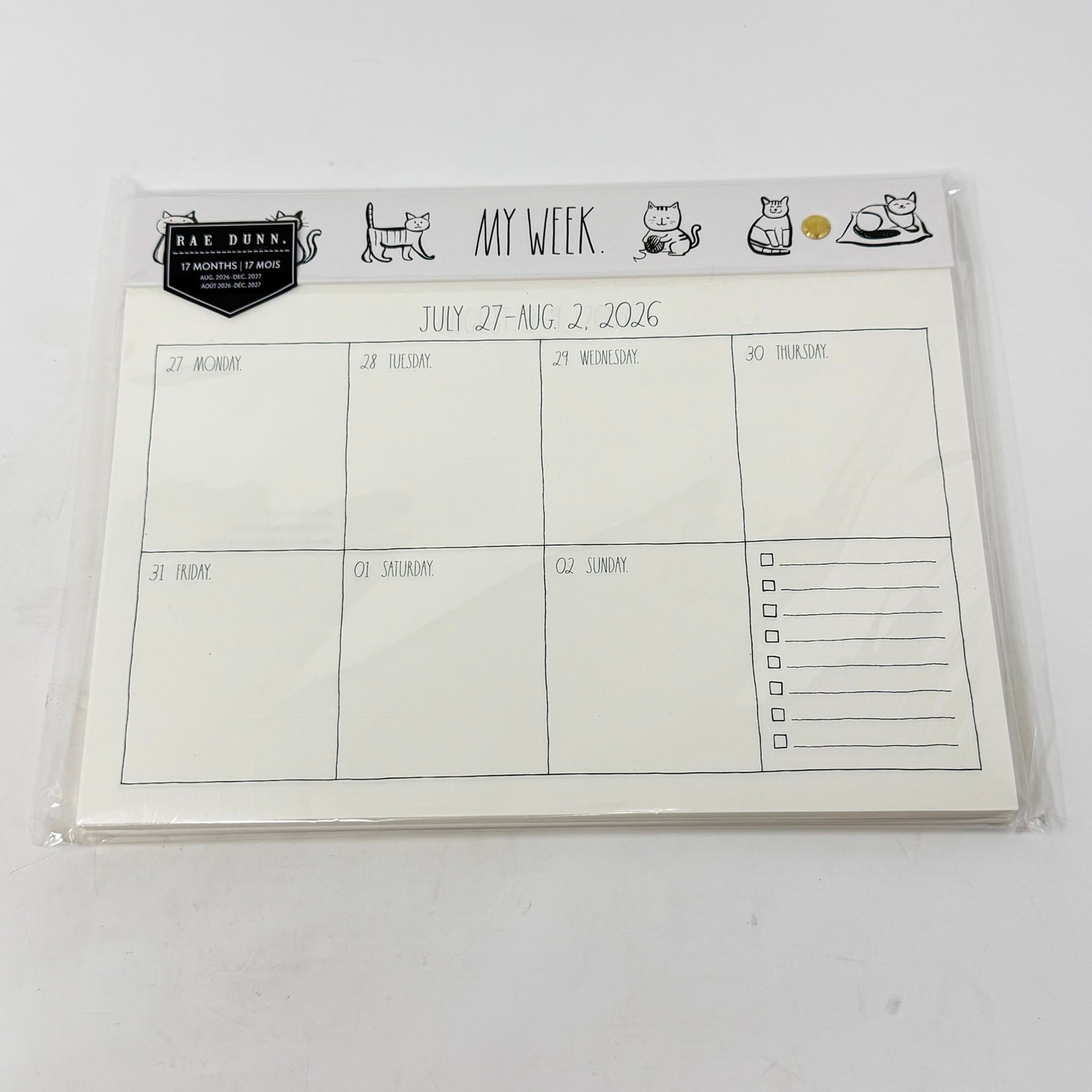 Rae Dunn My Week 17 Month Planner Aug 2026-Dec 2027 Cat Desk Weekly Organizer