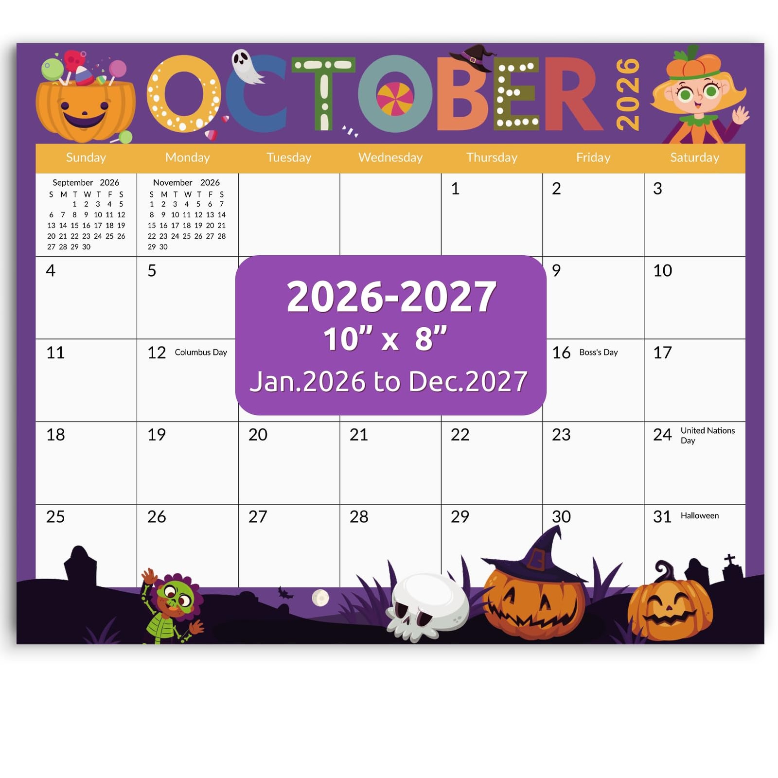Magnetic Calendar for Refrigerator, 8” x 10” Fridge Multi-colored
