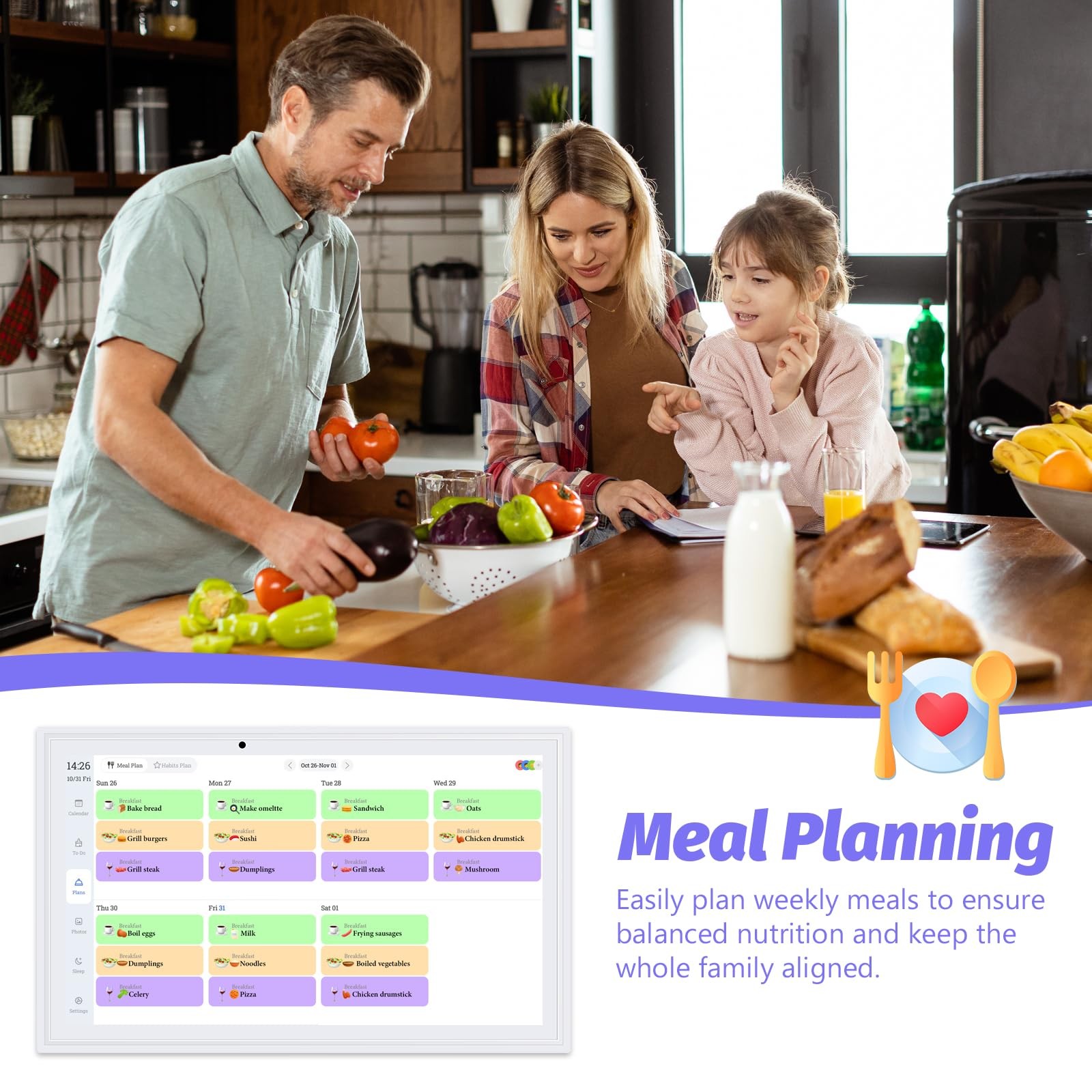 OcePor 15.6 Inch Digital Calendar, Electronic Calendar Chore Chart, White-1