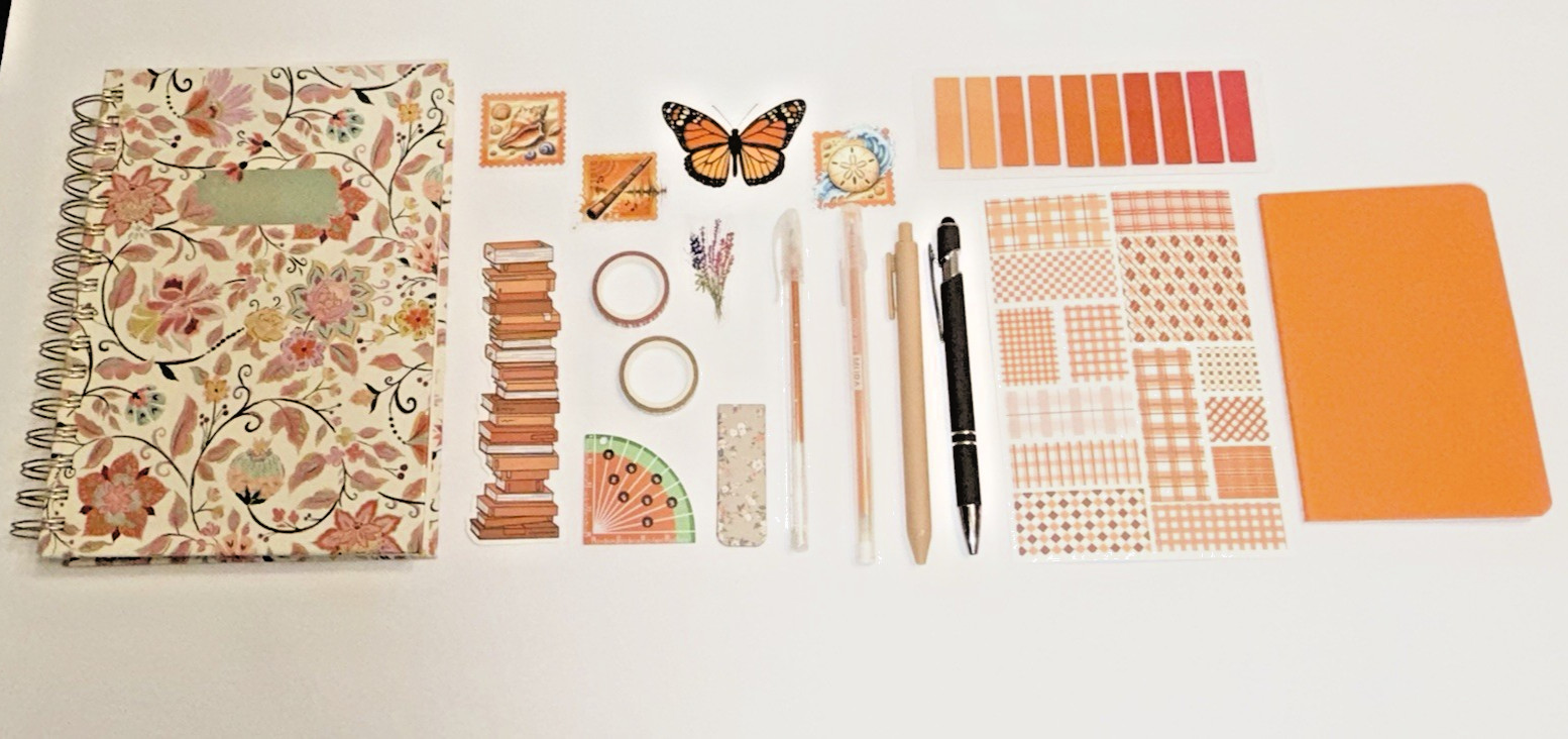 Floral Multi Colored Journal with various Orange Stationary 18 pc Lot