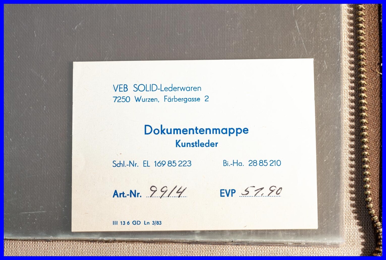 1983 DDR Solid Leather Goods Din A4 Faux Leather Document Folder, Unused