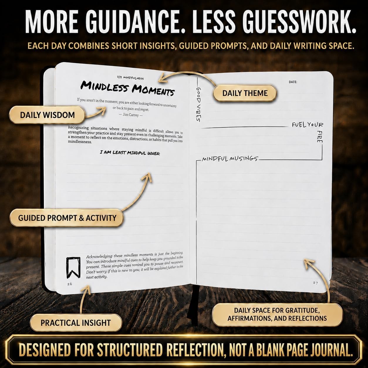 Guided Mindfulness Journal & Solid Brass Pen Set for Men – A5 Leather