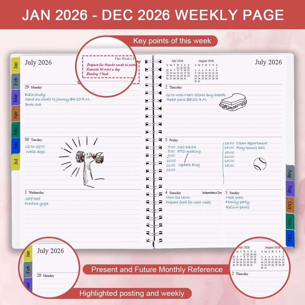 2026 Monthly & Weekly Planner: 12 Tabs, Inner Pocket, Ultimate Organization