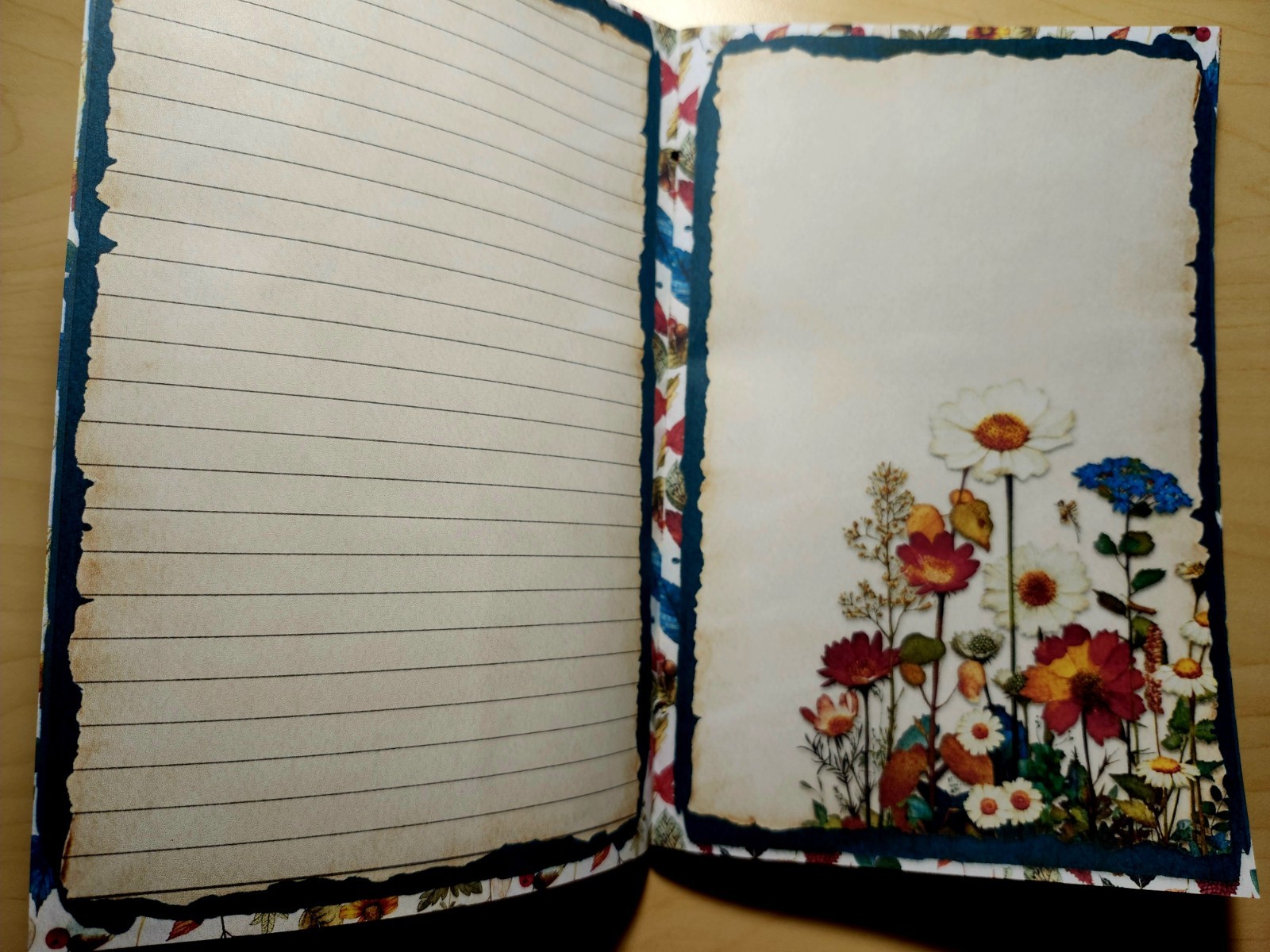 Junk Journal Booklet “FOLKLORE” Handmade Botanical Wildflowers Lg 8.5″x5.5″ 40pg