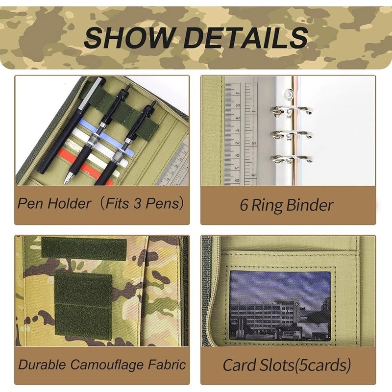 Military Tactical Binder Portfolio W/ 90 Sheets Zippered Organizer Professionals